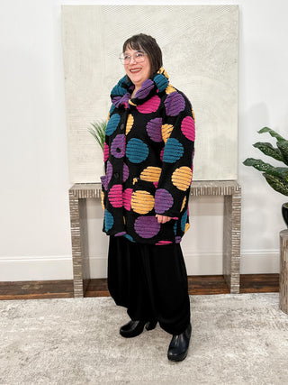 T by Transparente Circle Coat, Black/Multi - Statement Boutique