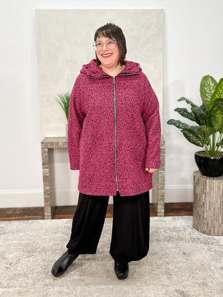T by Transparente Hoodie Coat, Fuchsia/Black - Statement Boutique