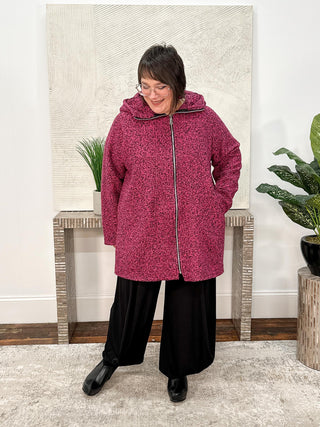 T by Transparente Hoodie Coat, Fuchsia/Black - Statement Boutique