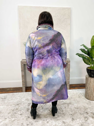 UBU Clothing Co Reversible Zip Front Long Coat, Eggplant/Coastal Dream - Statement Boutique