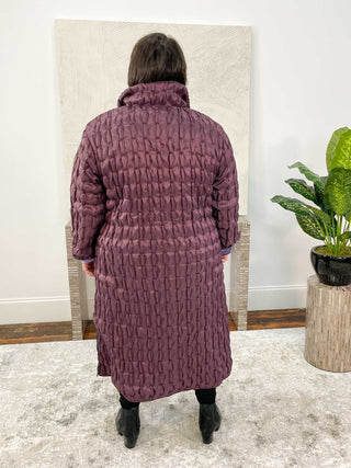 UBU Clothing Co Reversible Zip Front Long Coat, Eggplant/Coastal Dream - Statement Boutique