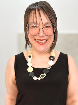 Nusantara Inc. Resin Shapes Necklace, Cream/Black - Statement Boutique