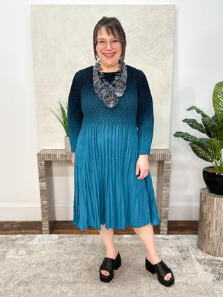 Vanite Couture 3/4 Sleeve Ombre Dress, Teal - Statement Boutique