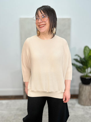 Vanite Couture Banded Hem Top, Cream - Statement Boutique