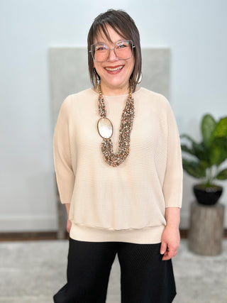 Vanite Couture Banded Hem Top, Cream - Statement Boutique