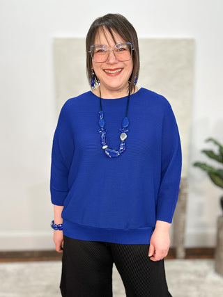 Vanite Couture Banded Hem Top, Royal - Statement Boutique