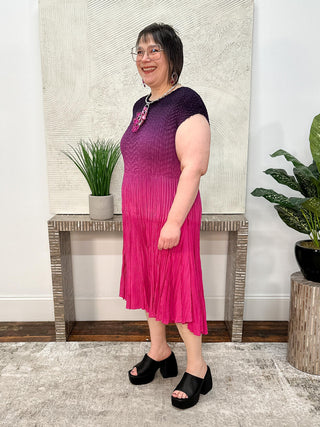 Vanite Couture Cap Sleeve Ombre Dress, Magenta Rose - Statement Boutique