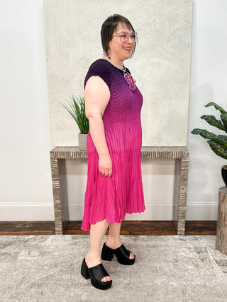 Vanite Couture Cap Sleeve Ombre Dress, Magenta Rose - Statement Boutique