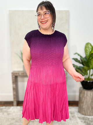 Vanite Couture Cap Sleeve Ombre Dress, Magenta Rose - Statement Boutique