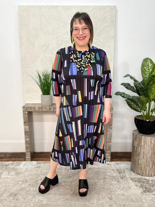 Vanite Couture Geometric Print Dress, Black/Blue Multi - Statement Boutique