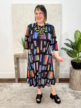 Vanite Couture Geometric Print Dress, Black/Blue Multi - Statement Boutique