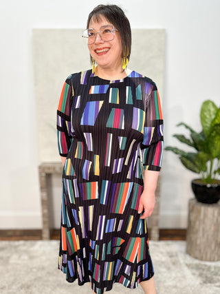 Vanite Couture Geometric Print Dress, Black/Blue Multi - Statement Boutique