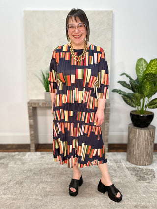 Vanite Couture Geometric Print Dress, Black/Orange Multi - Statement Boutique