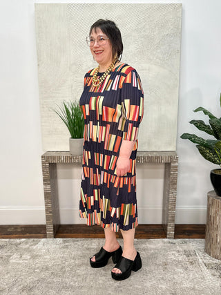 Vanite Couture Geometric Print Dress, Black/Orange Multi - Statement Boutique