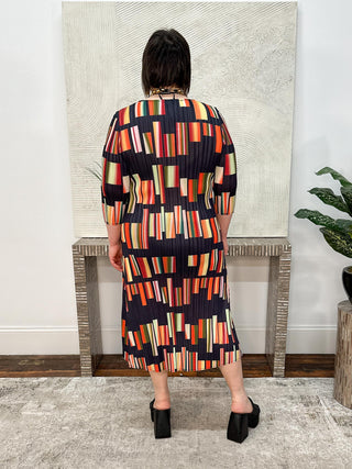 Vanite Couture Geometric Print Dress, Black/Orange Multi - Statement Boutique