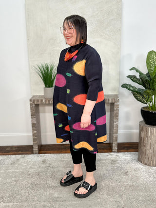 Vanite Couture Mock Neck A-Line Dress, Black/Dots - Statement Boutique