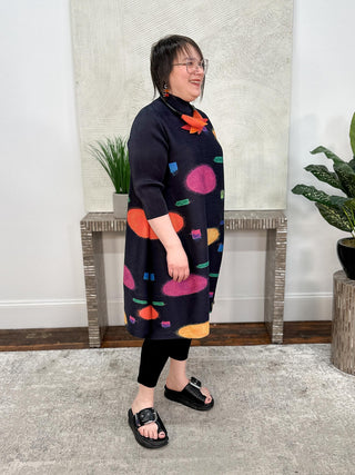 Vanite Couture Mock Neck A-Line Dress, Black/Dots - Statement Boutique