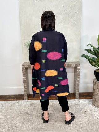 Vanite Couture Mock Neck A-Line Dress, Black/Dots - Statement Boutique