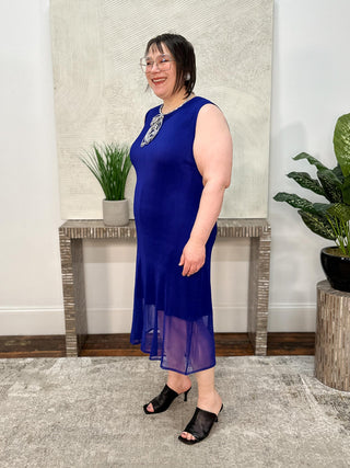Vanite Couture Sleeveless Micropleat Dress, Royal - Statement Boutique