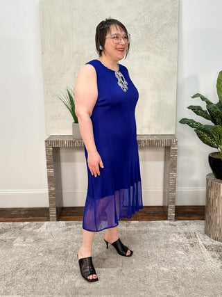 Vanite Couture Sleeveless Micropleat Dress, Royal - Statement Boutique