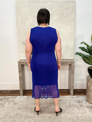 Vanite Couture Sleeveless Micropleat Dress, Royal - Statement Boutique