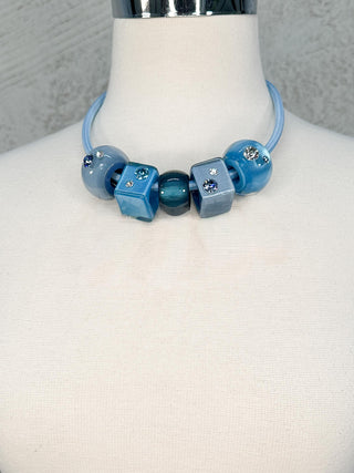 Zsiska Bliss 20" Long Cord & Mix Bead Necklace, Blue/Teal - Statement Boutique
