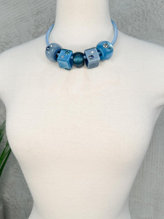 Zsiska Bliss 20" Long Cord & Mix Bead Necklace, Blue/Teal - Statement Boutique