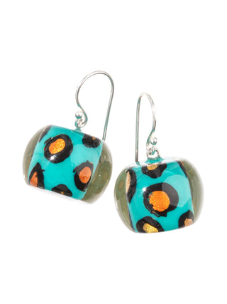 Zsiska Bliss Musee Leopard Wire Drop Earrings, Turquoise/Orange - Statement Boutique