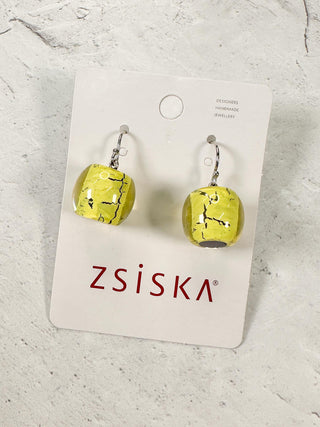 Zsiska Bliss Musee Crackle Drop Earrings, Lime - Statement Boutique