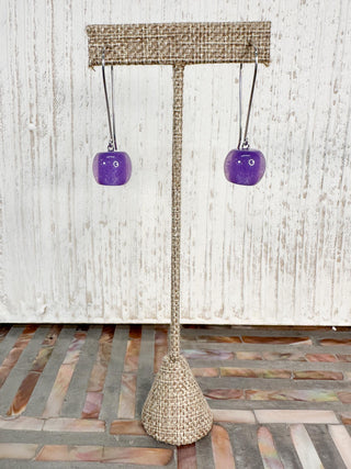 Zsiska Colorful Beads Long Wire Drop Earrings, Purple - Statement Boutique