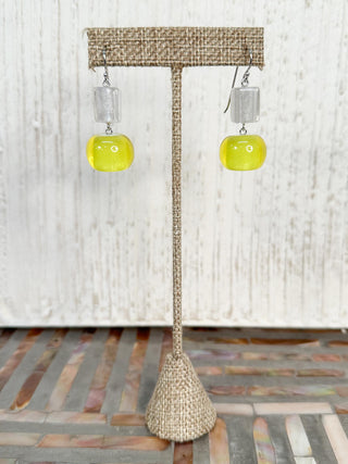 Zsiska Colorful Beads Mixed Shape Drop Earrings, Lime/Silver - Statement Boutique