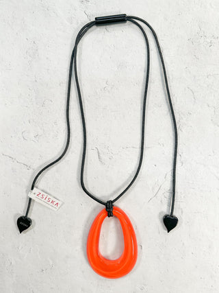 Zsiska Colorful Statement Oval Adjustable Pendant Necklace, Orange - Statement Boutique