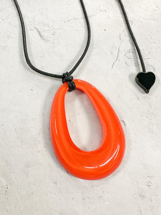 Zsiska Colorful Statement Oval Adjustable Pendant Necklace, Orange - Statement Boutique