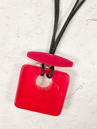 Zsiska Colorful Statement Square Pendant Necklace, Fuchsia - Statement Boutique