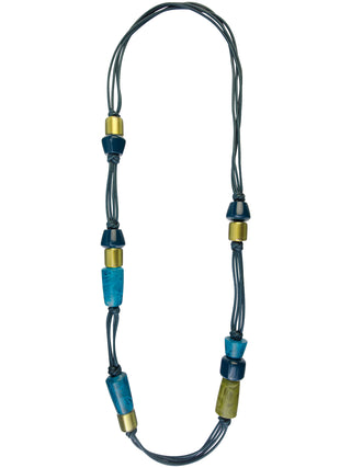 Mika Long 12 Bead Necklace, Teal Mix