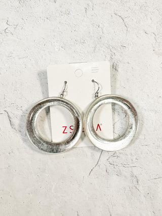 Precious Large Round Wire Drop Earrings, Silver