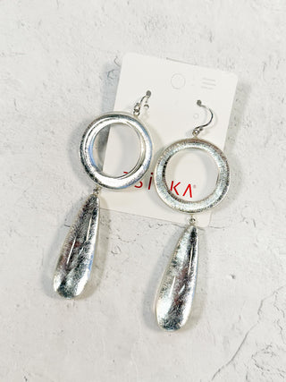 Precious Teardrop Circle Drop Earrings, Silver