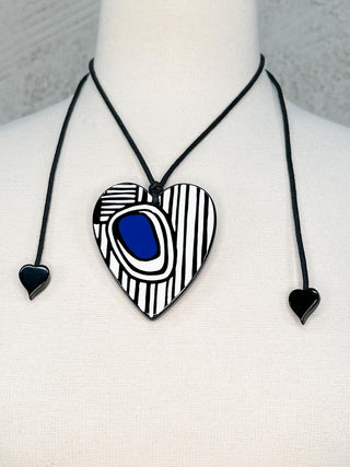 Zsiska Prima Heart Artist Pendant Necklace, Stripes/Blue - Statement Boutique