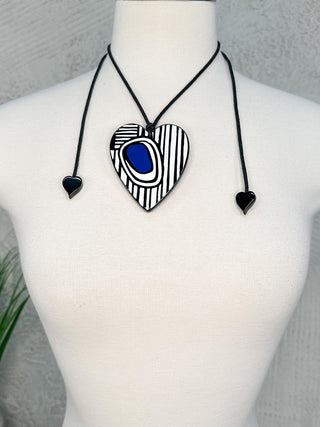 Zsiska Prima Heart Artist Pendant Necklace, Stripes/Blue - Statement Boutique