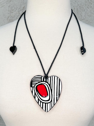 Zsiska Prima Heart Artist Pendant Necklace, Stripes/Red - Statement Boutique