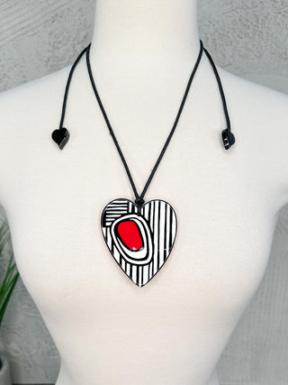 Zsiska Prima Heart Artist Pendant Necklace, Stripes/Red - Statement Boutique
