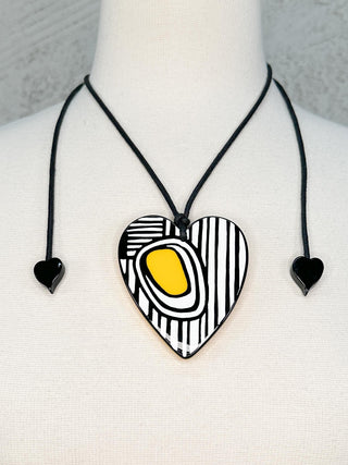 Zsiska Prima Heart Artist Pendant Necklace, Stripes/Yellow - Statement Boutique