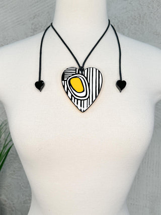 Zsiska Prima Heart Artist Pendant Necklace, Stripes/Yellow - Statement Boutique