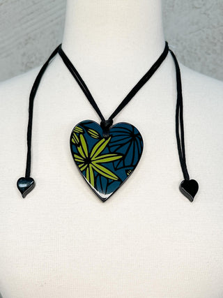 Zsiska Prima Heart Flower Pendant Necklace, Green/Teal - Statement Boutique