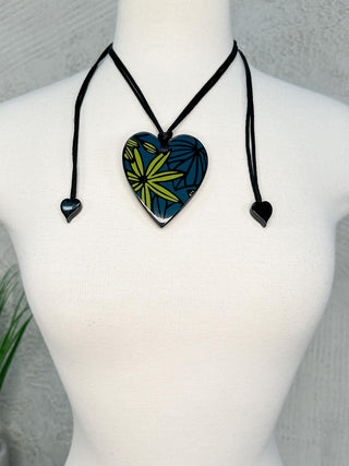 Zsiska Prima Heart Flower Pendant Necklace, Green/Teal - Statement Boutique