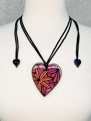 Zsiska Prima Heart Flower Pendant Necklace, Orange/Pink - Statement Boutique