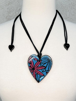 Zsiska Prima Heart Flower Pendant Necklace, Pink/Blue - Statement Boutique