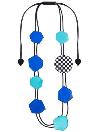 Zsiska Prue Checkmate Long Adjustable Necklace, Blue/Turquoise - Statement Boutique