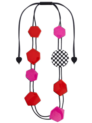 Zsiska Prue Checkmate Long Adjustable Necklace, Red/Pink - Statement Boutique