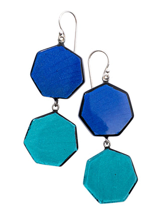 Zsiska Prue Checkmate Two Bead Wire Drop Earrings, Blue/Turquoise - Statement Boutique